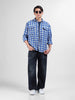 Men's Blue Relaxed Fit Checked Casual Shirt