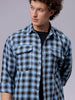 Men's Blue Relaxed Fit Checked Casual Shirt