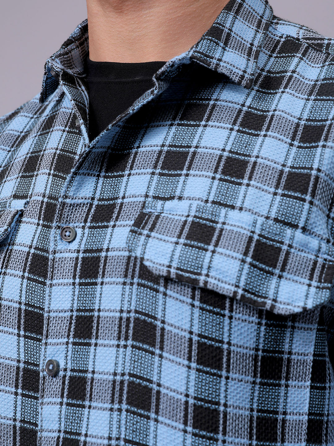 Men's Blue Relaxed Fit Checked Casual Shirt