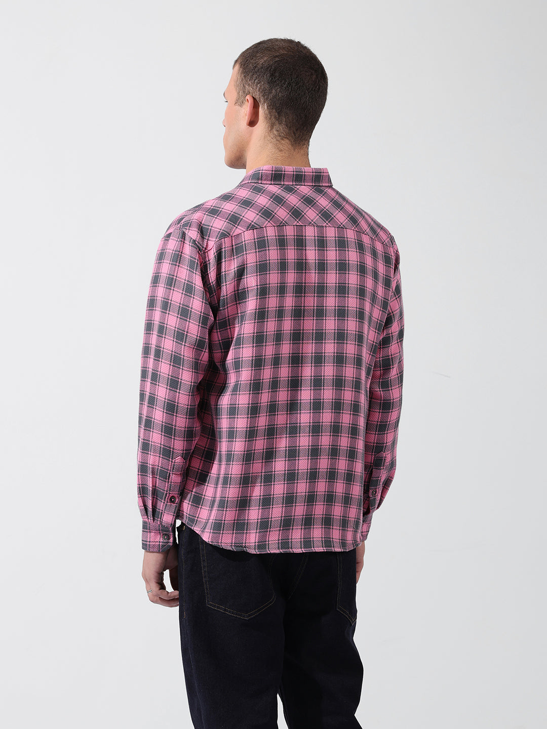 Men's Pink Relaxed Fit Checked Casual Shirt