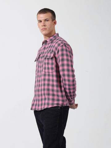 Men's Pink Relaxed Fit Checked Casual Shirt