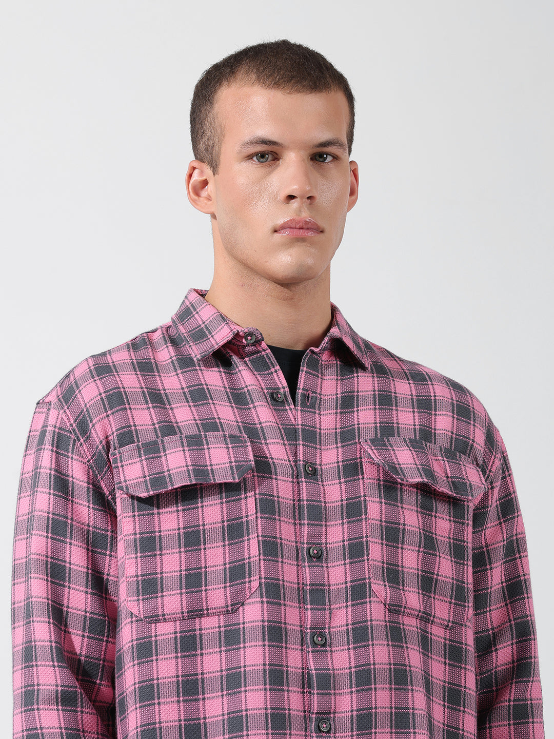 Men's Pink Relaxed Fit Checked Casual Shirt