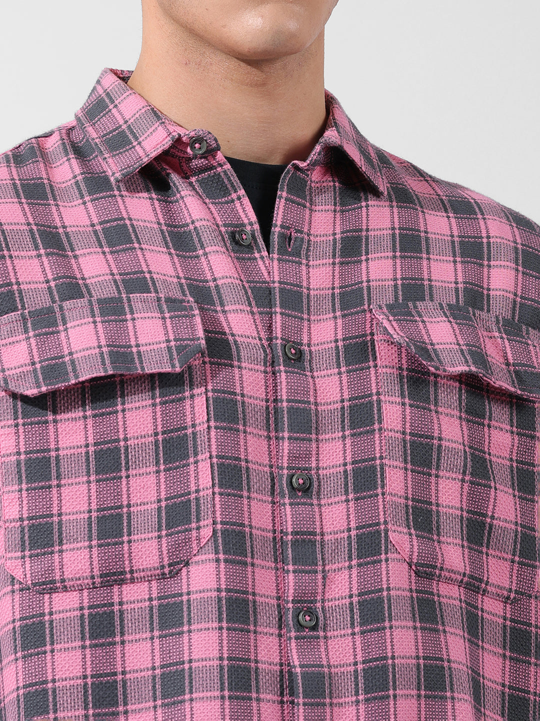 Men's Pink Relaxed Fit Checked Casual Shirt