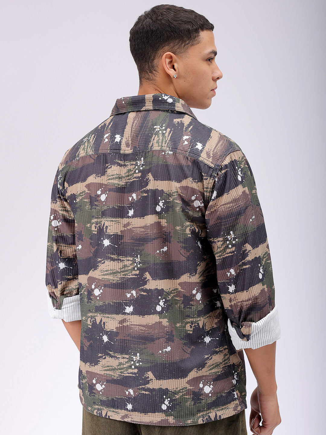 Men's Olive Regular Fit Camouflage Streetwear Overshirt