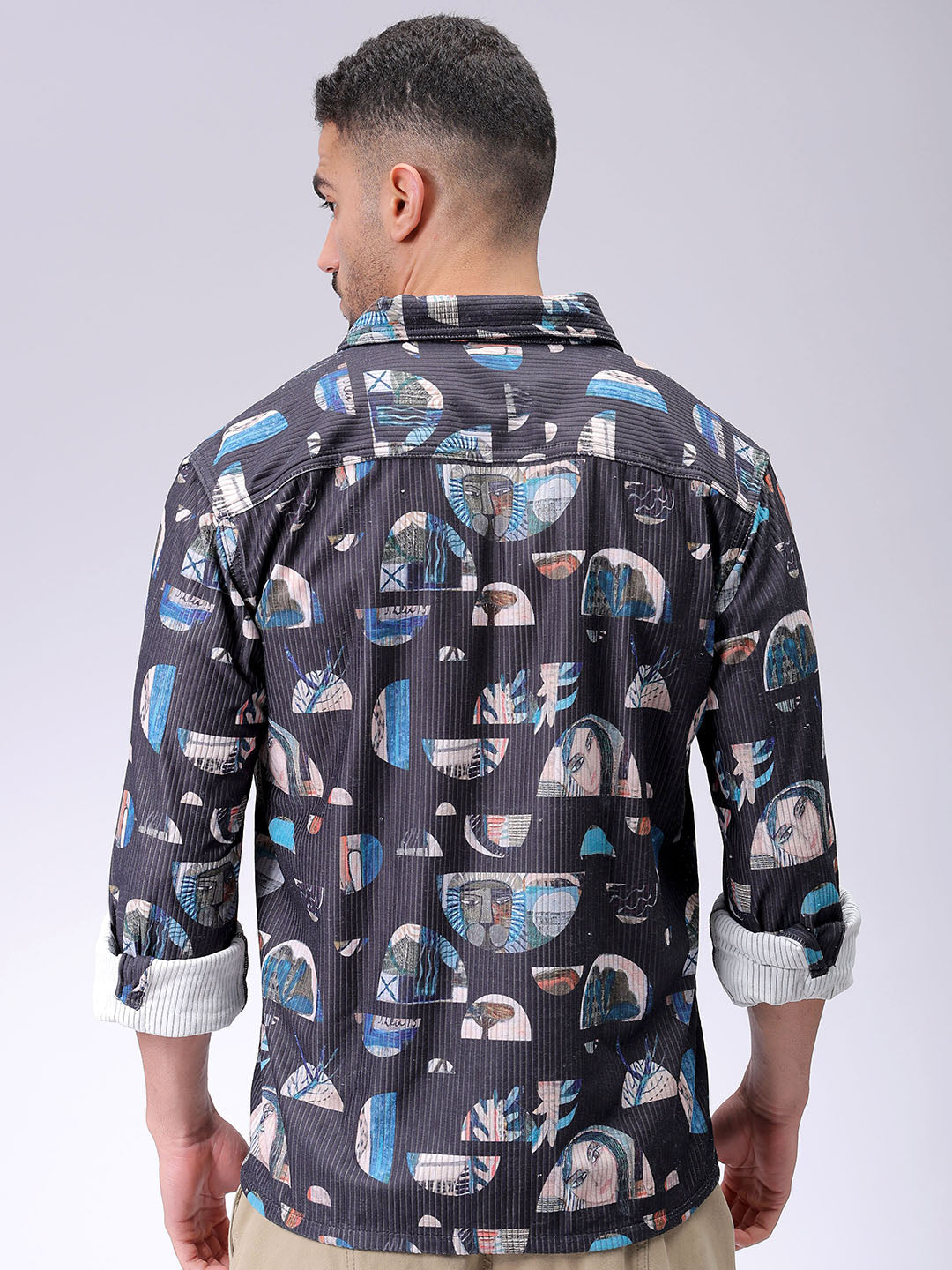 Men's Black Regular Fit Abstract Printed Streetwear Shirt