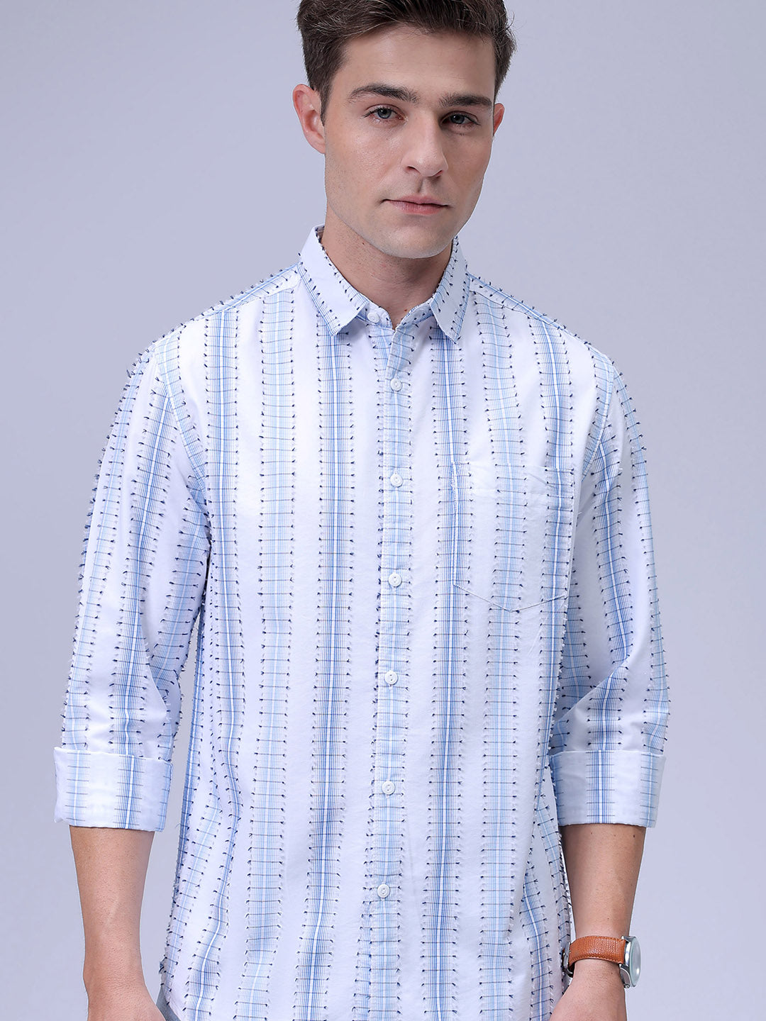 Men's White Slim Fit Textured Casual Shirt