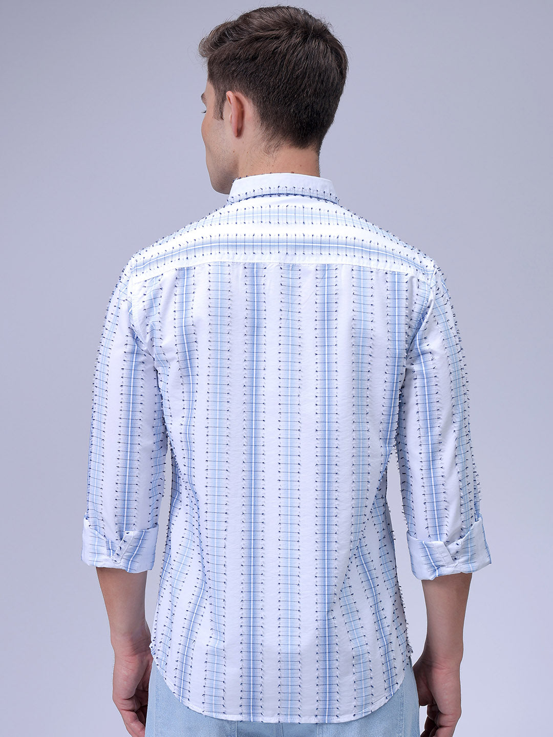 Men's White Slim Fit Textured Casual Shirt