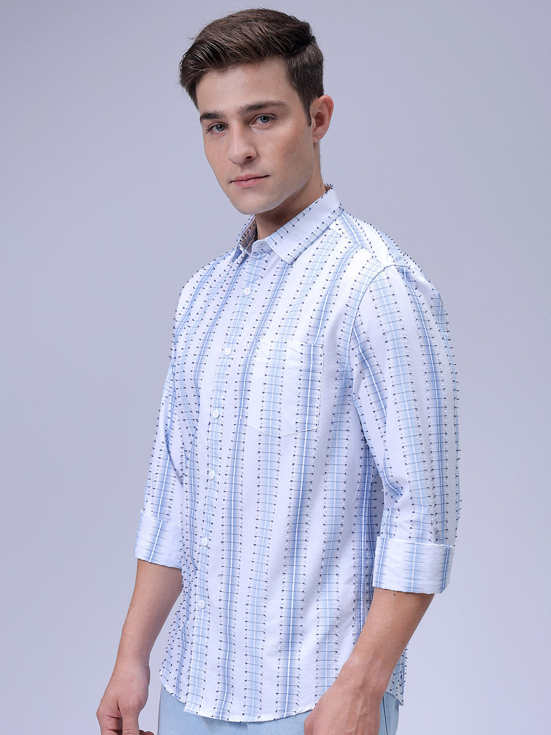 Men's White Slim Fit Textured Casual Shirt