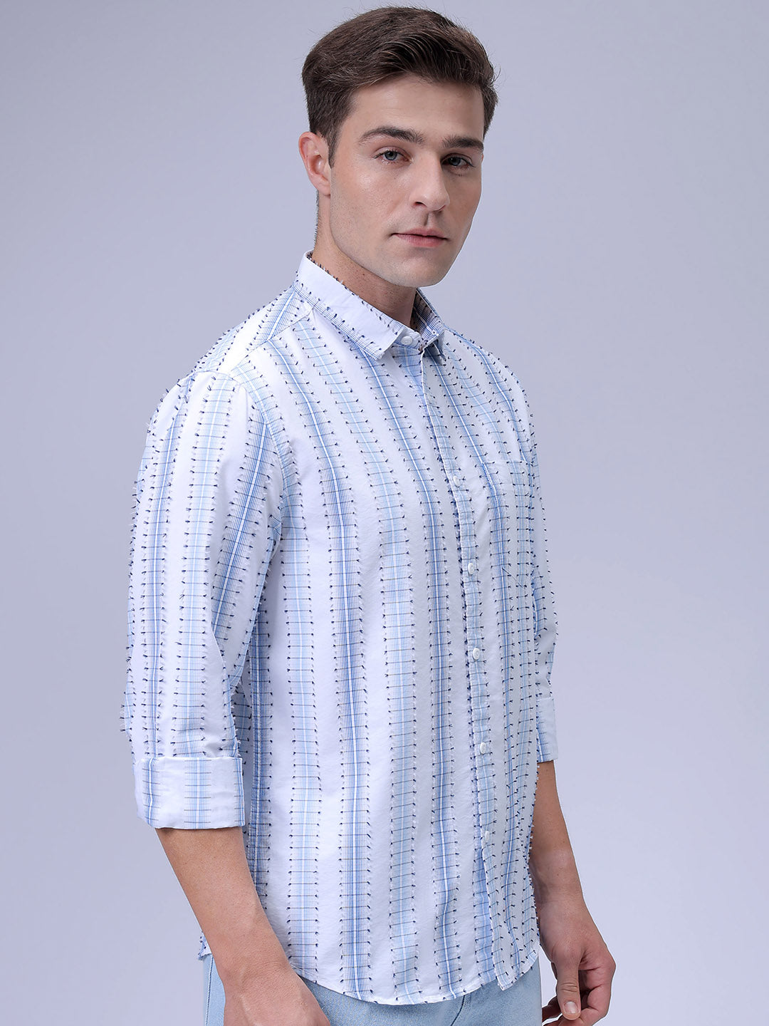 Men's White Slim Fit Textured Casual Shirt