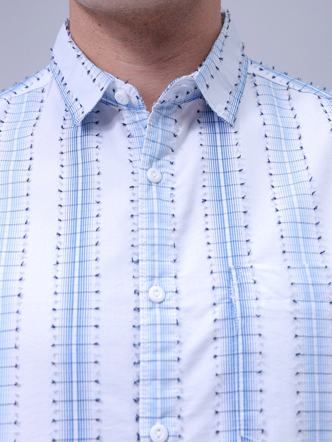 Men's White Slim Fit Textured Casual Shirt