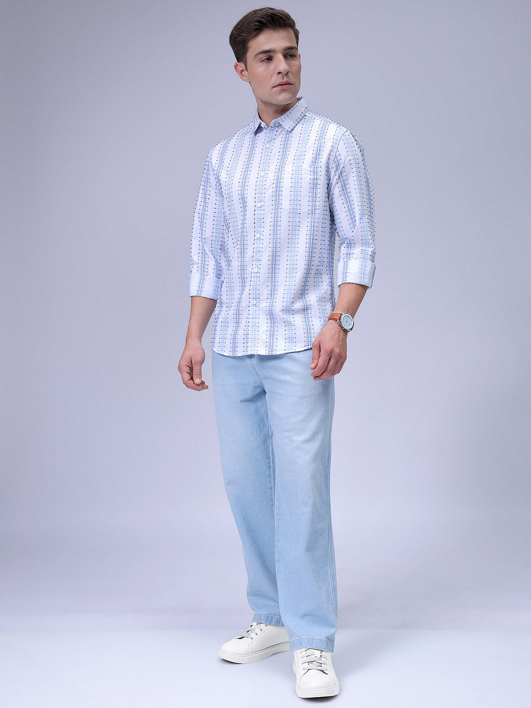 Men's White Slim Fit Textured Casual Shirt