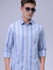 Men's Grey Slim Fit Textured Casual Shirt