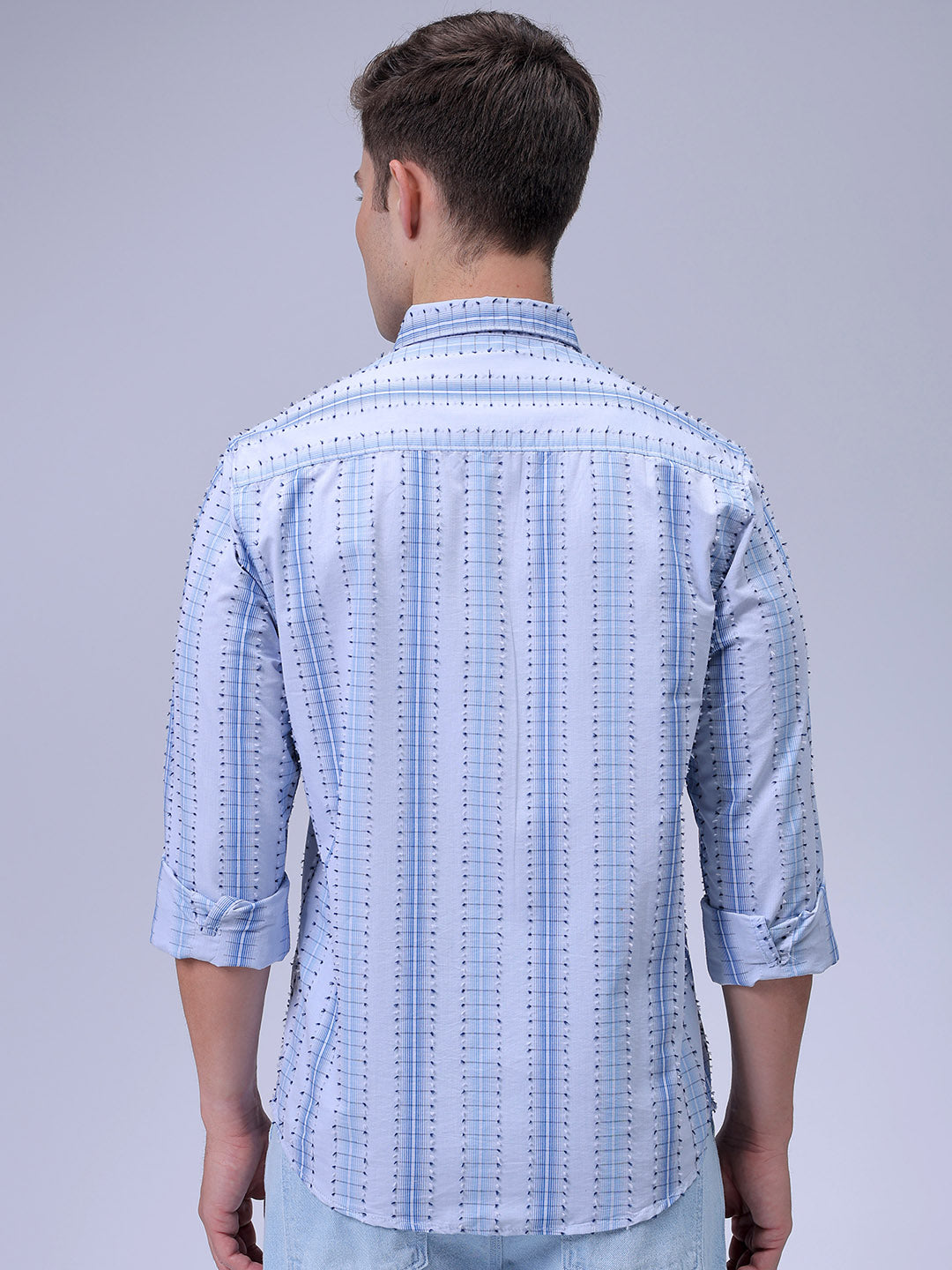 Men's Blue Slim Fit Textured Casual Shirt
