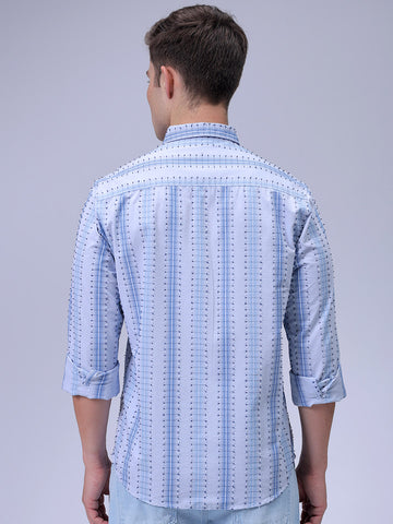 Men's Grey Slim Fit Textured Casual Shirt