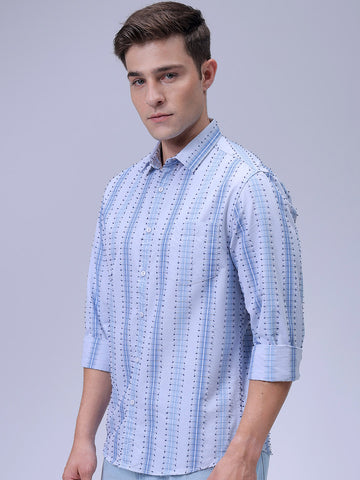 Men's Grey Slim Fit Textured Casual Shirt