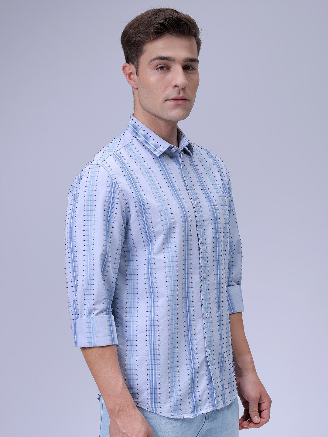 Men's Blue Slim Fit Textured Casual Shirt