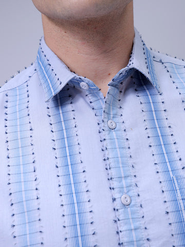 Men's Grey Slim Fit Textured Casual Shirt