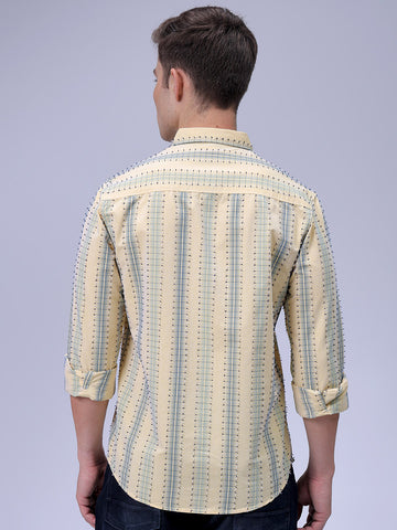 Men's Yellow Slim Fit Textured Casual Shirt