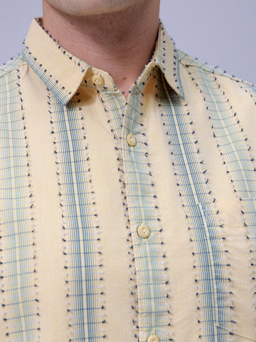 Men's Yellow Slim Fit Textured Casual Shirt