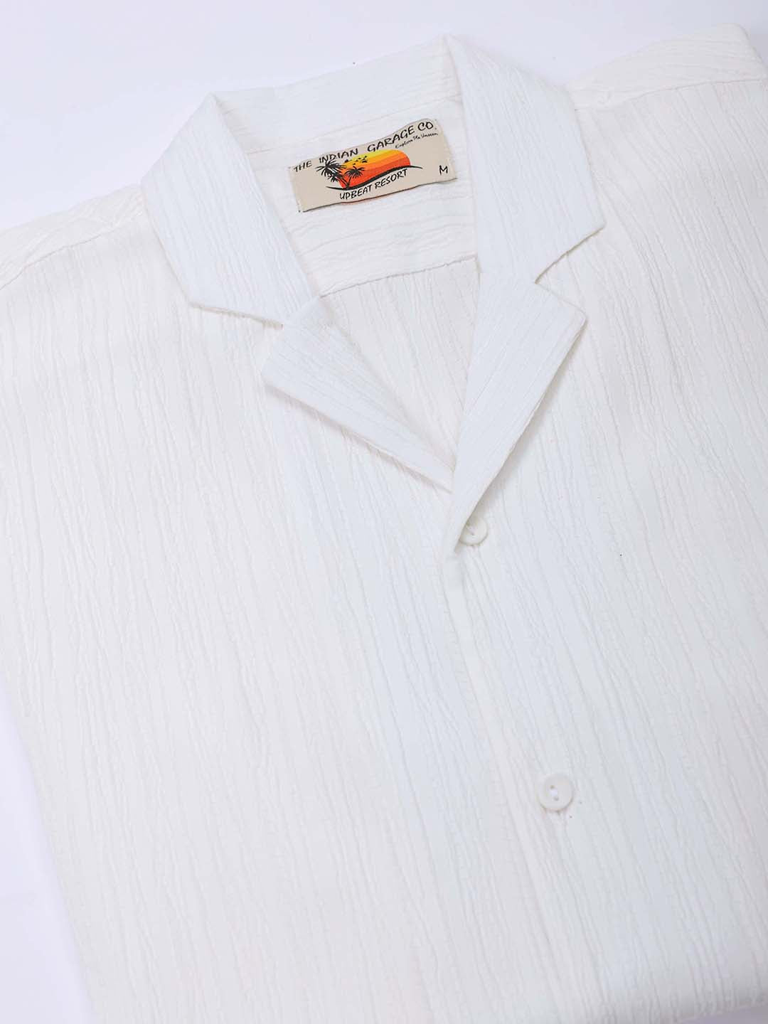 Men's White Relaxed Fit Textured Resortwear Shirt