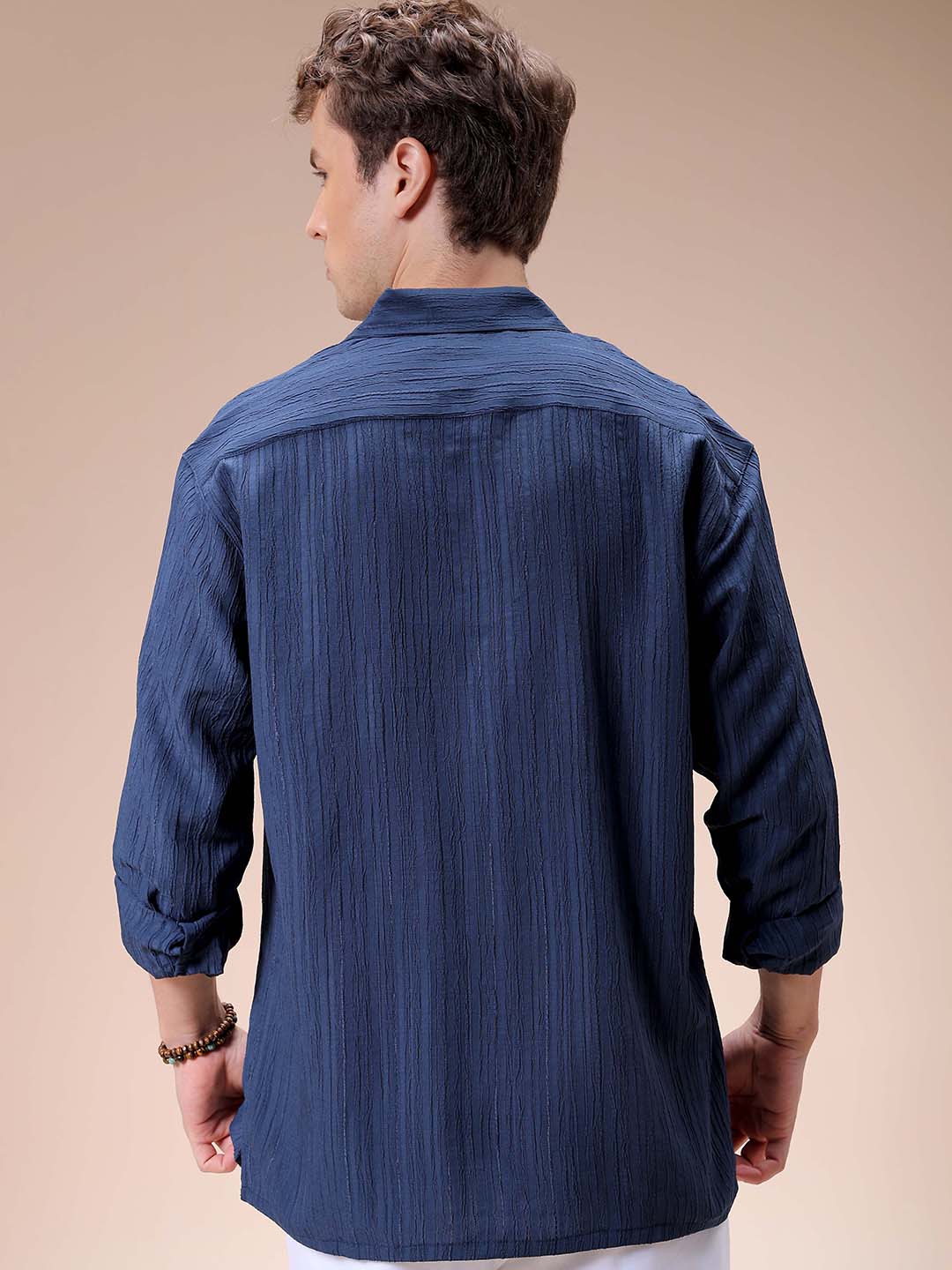 Men's Blue Relaxed Fit Textured Resortwear Shirt