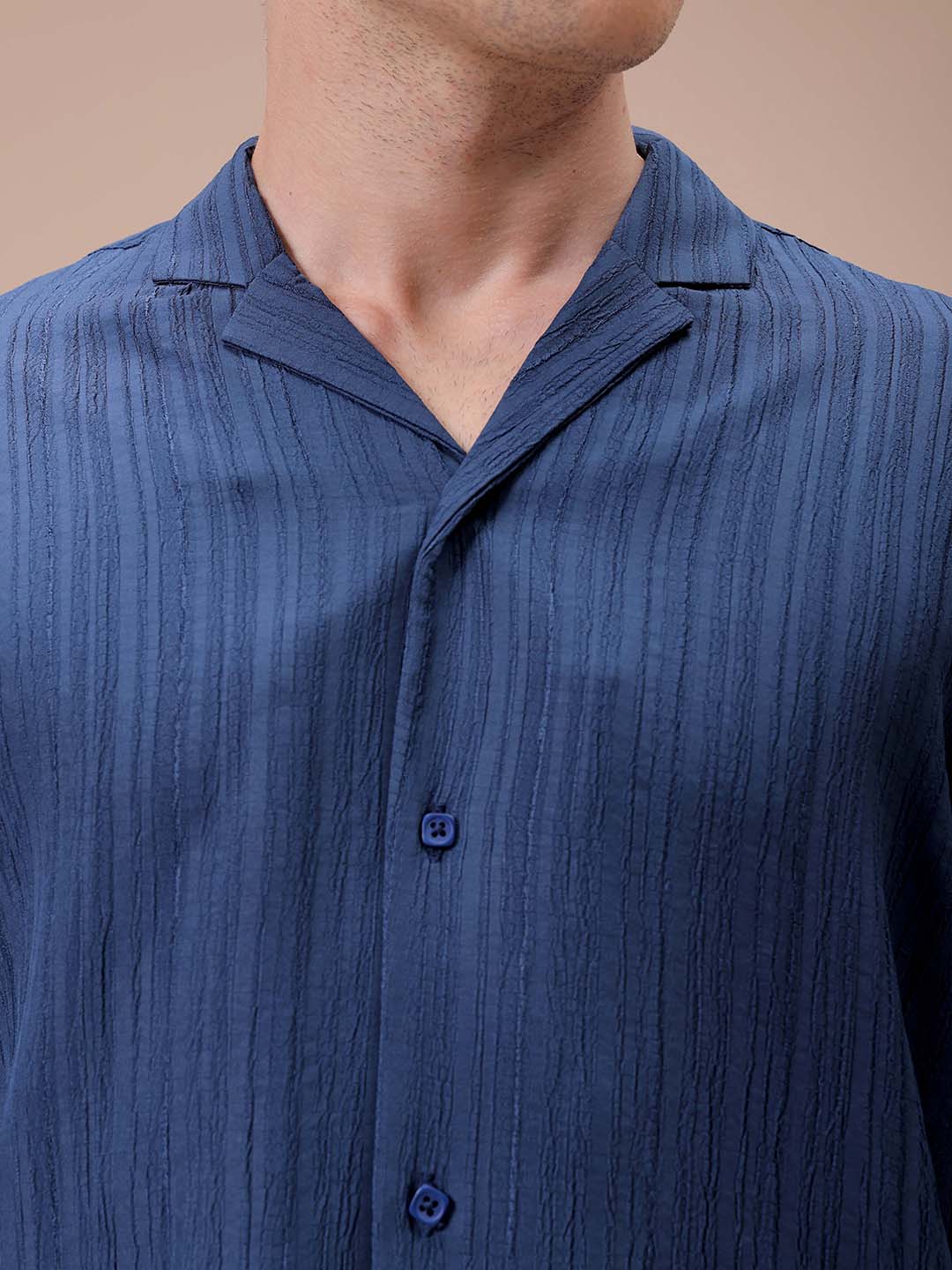 Men's Blue Relaxed Fit Textured Resortwear Shirt