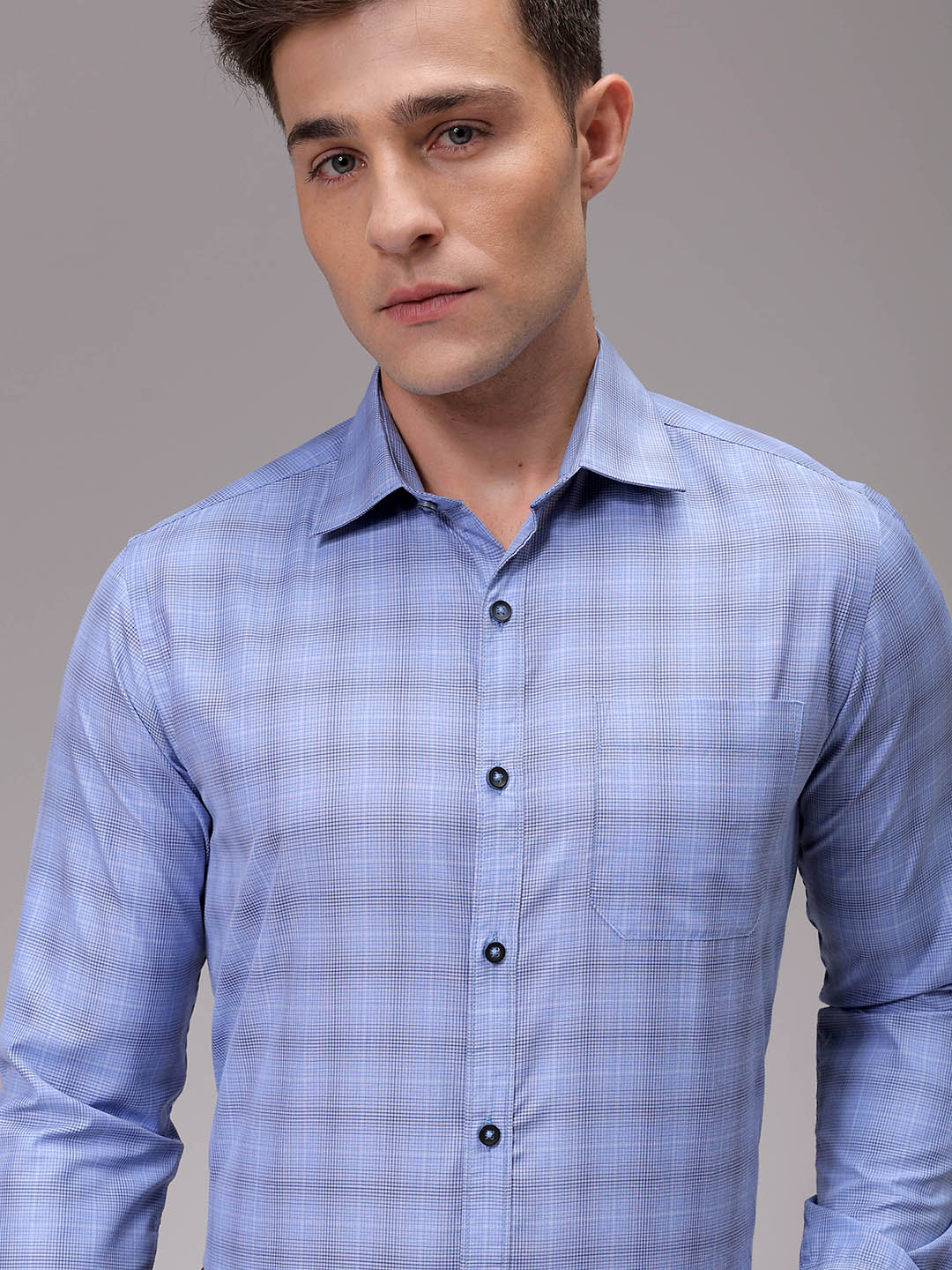 Men's Blue Slim Fit Checked Formal Shirt