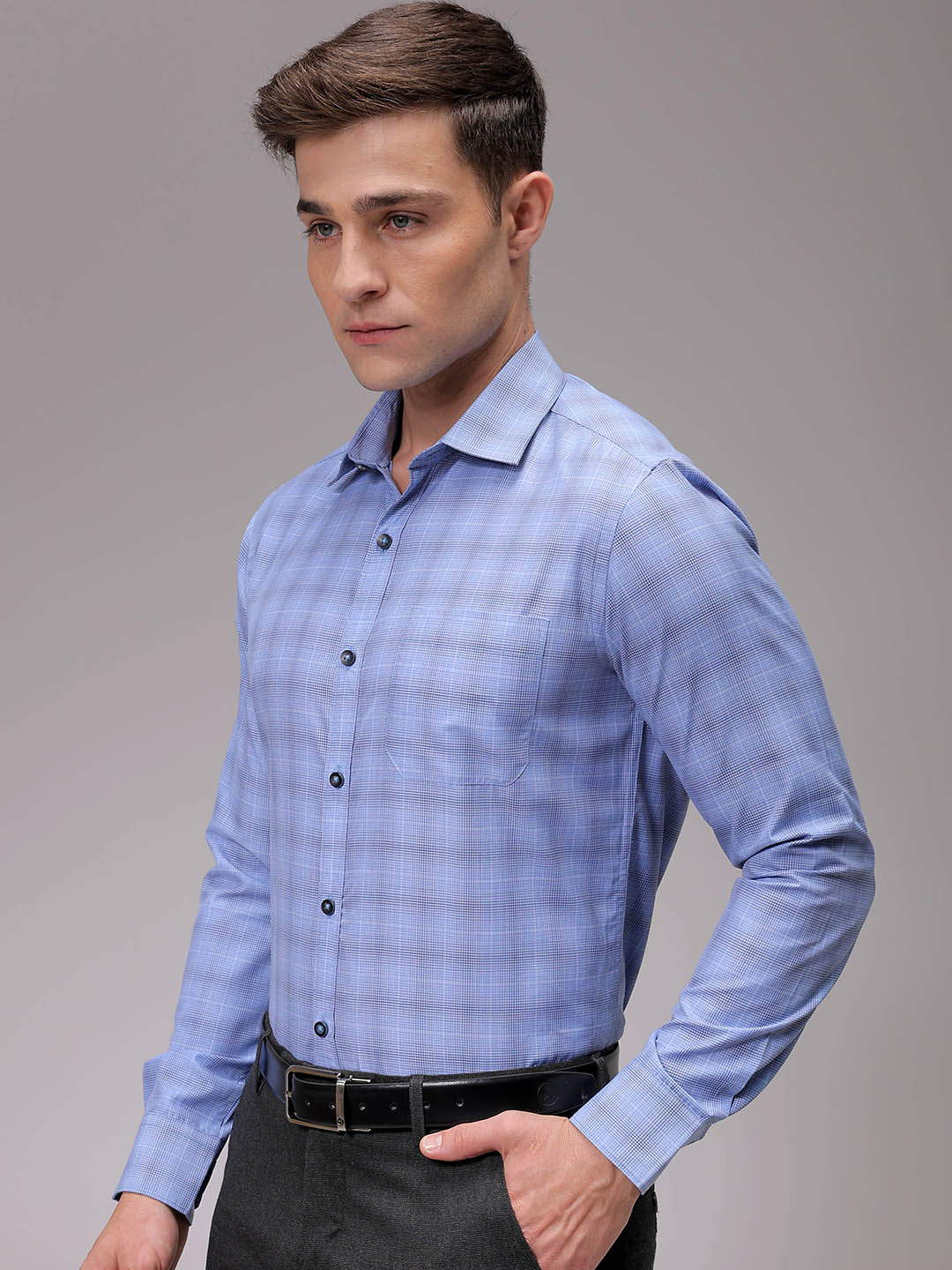 Men's Blue Slim Fit Checked Formal Shirt