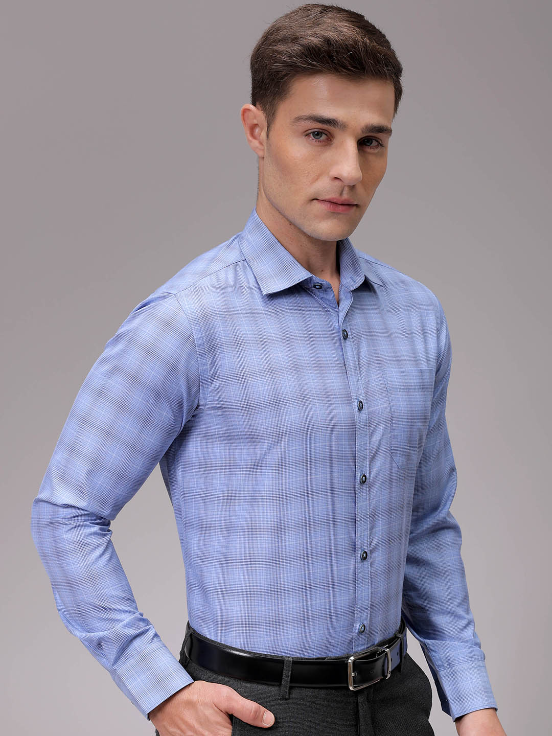 Men's Blue Slim Fit Checked Formal Shirt