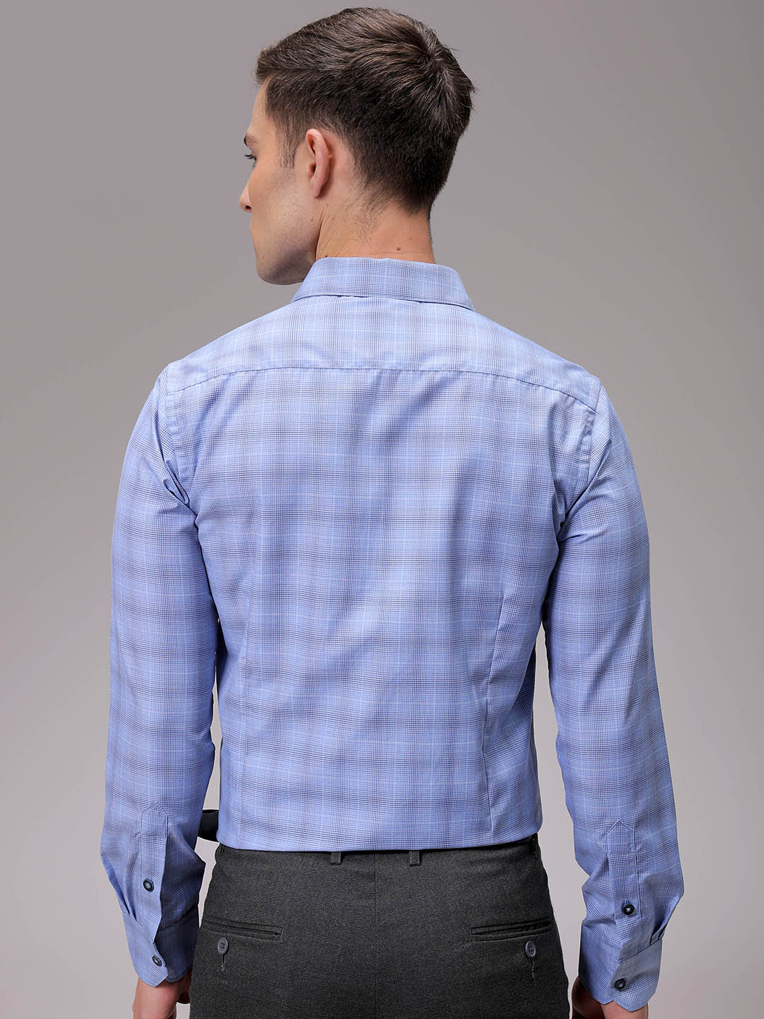 Men's Blue Slim Fit Checked Formal Shirt