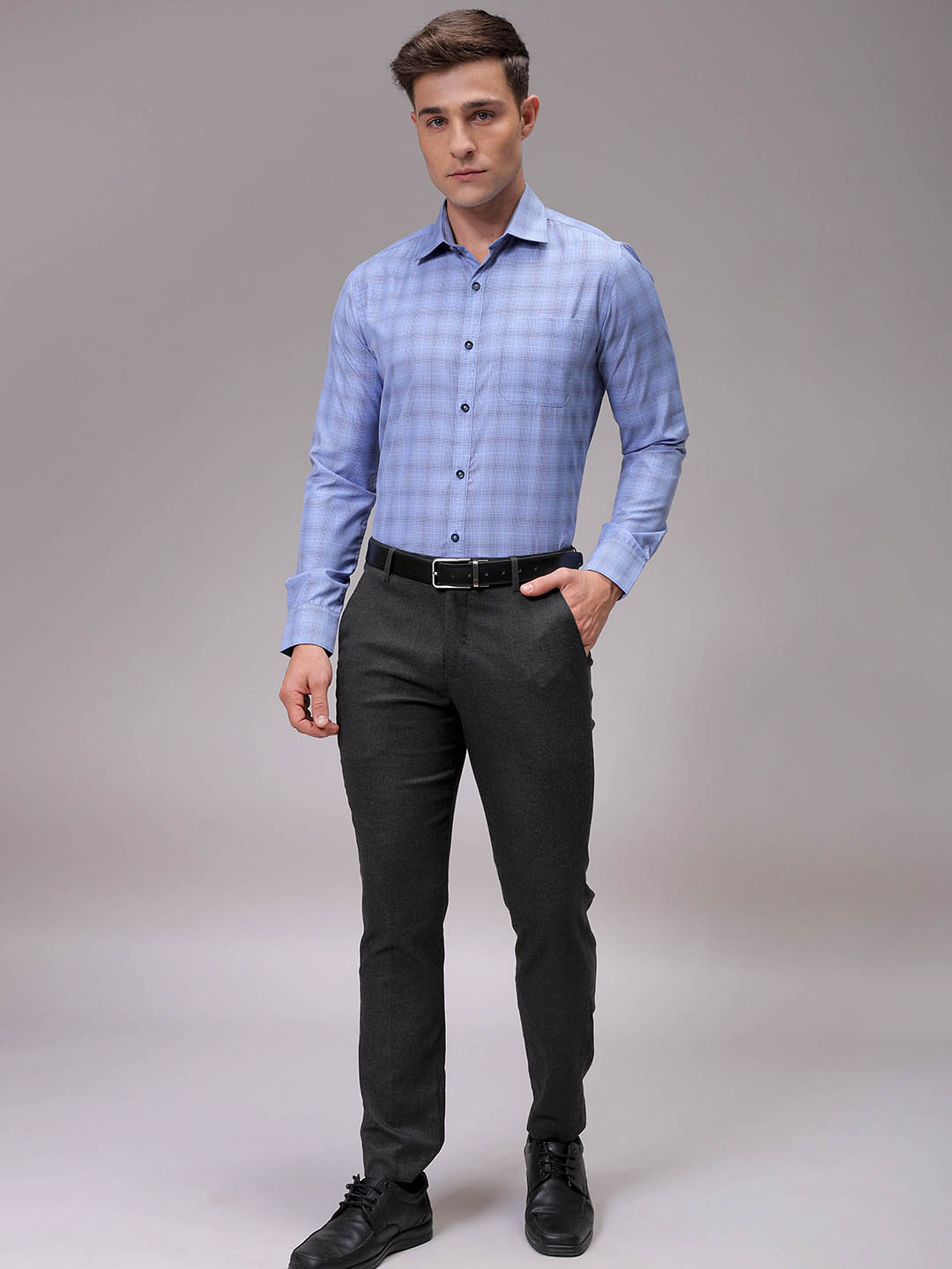 Men's Blue Slim Fit Checked Formal Shirt