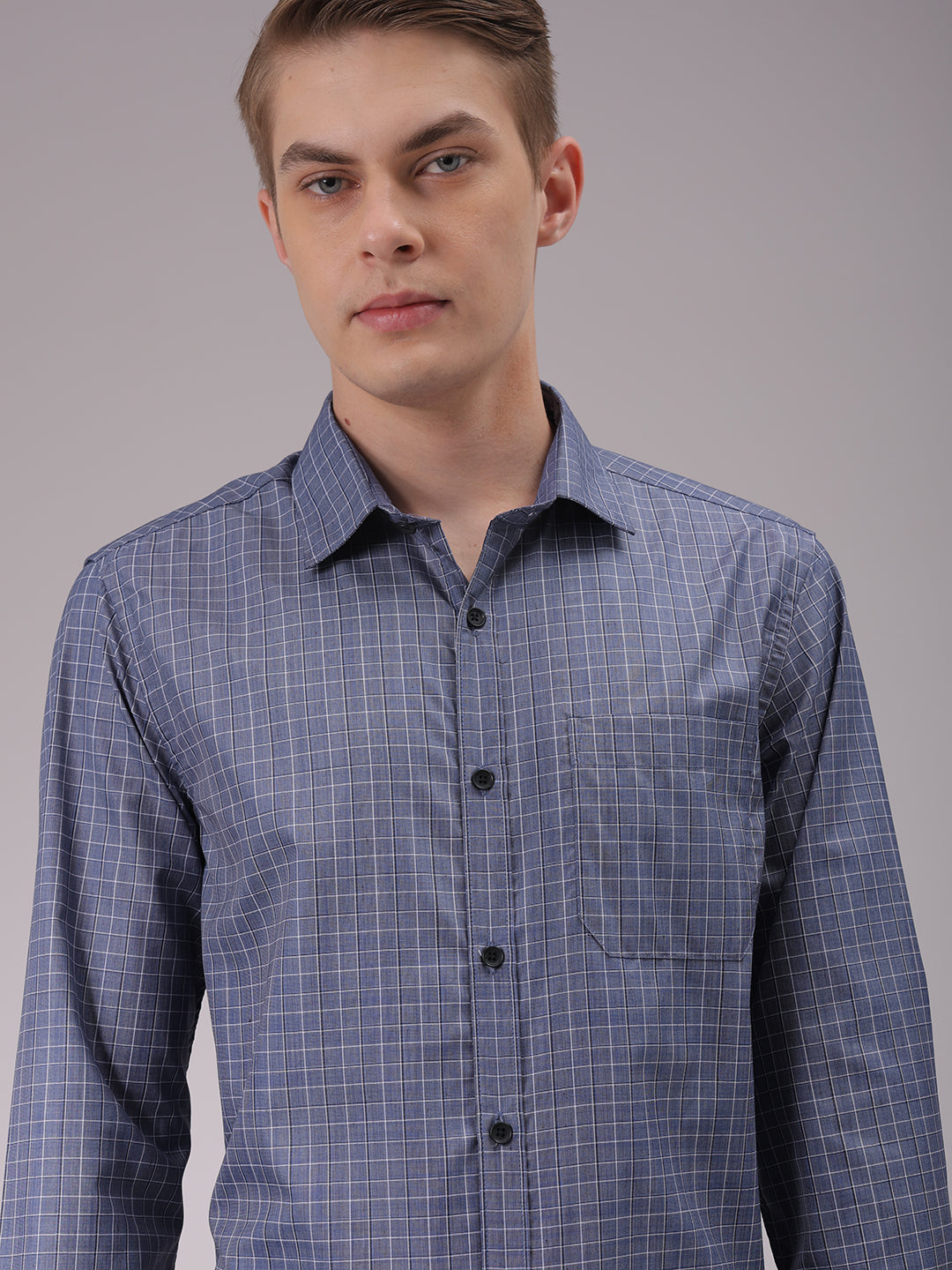 Men's Blue Slim Fit Checked Formal Shirt