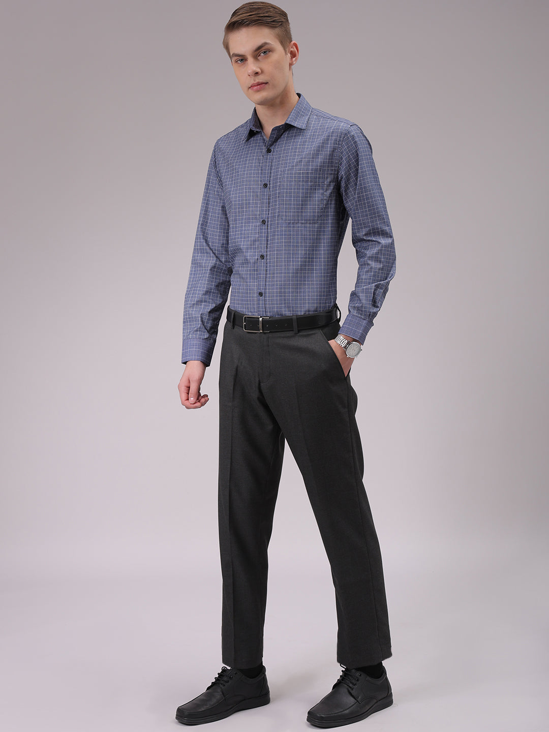 Men's Blue Slim Fit Checked Formal Shirt