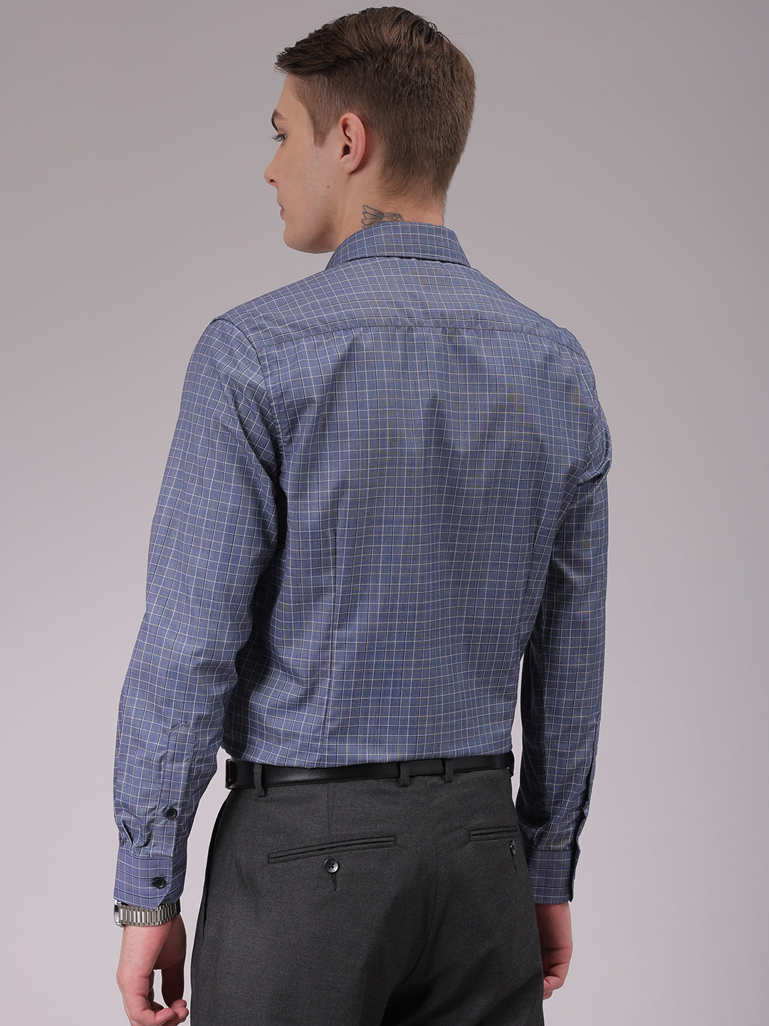 Men's Blue Slim Fit Checked Formal Shirt