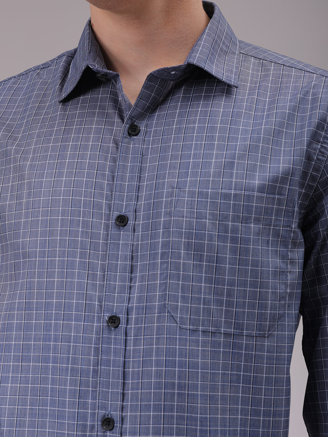 Men's Blue Slim Fit Checked Formal Shirt