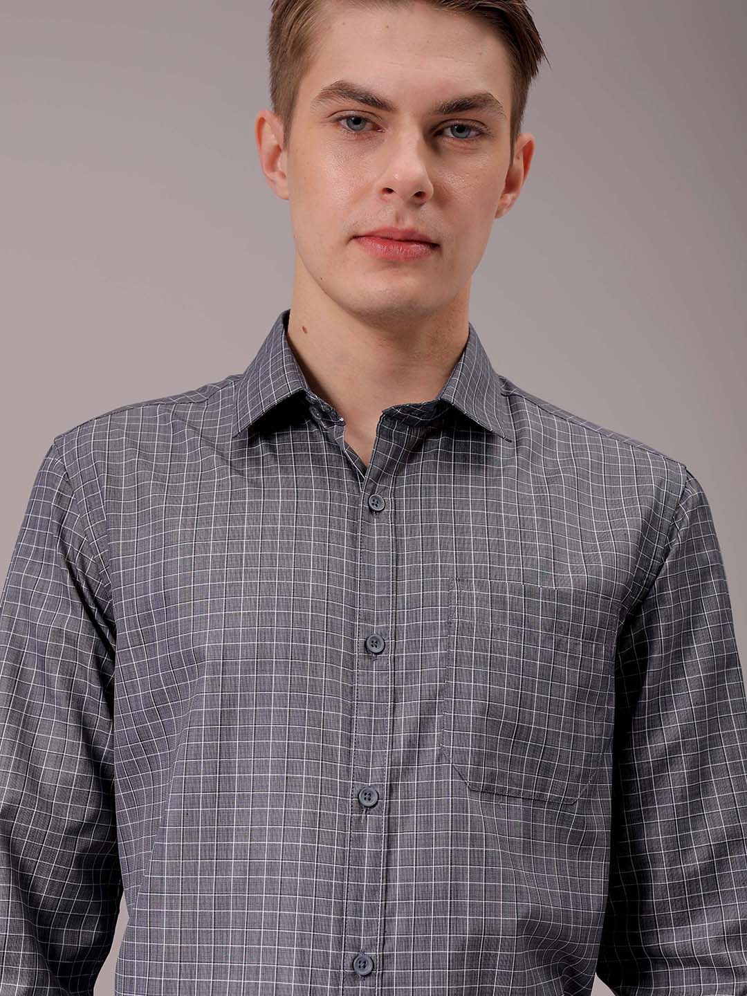 Men's Black Slim Fit Checked Formal Shirt