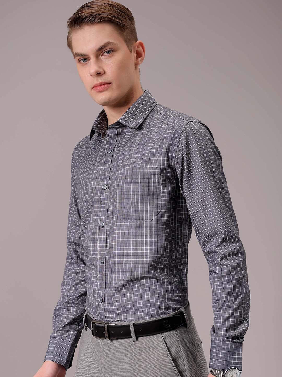 Men's Black Slim Fit Checked Formal Shirt