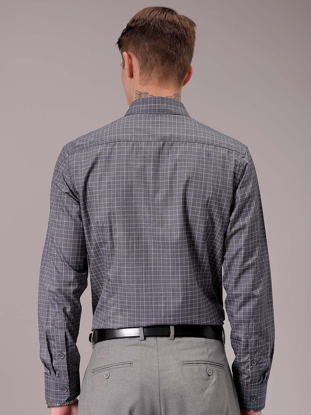 Men's Black Slim Fit Checked Formal Shirt