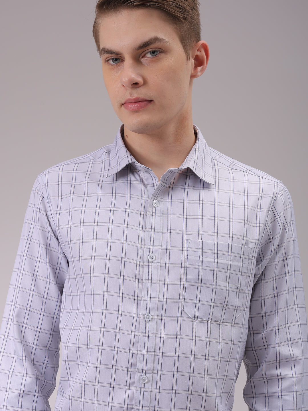 Men's Grey Slim Fit Checked Formal Shirt