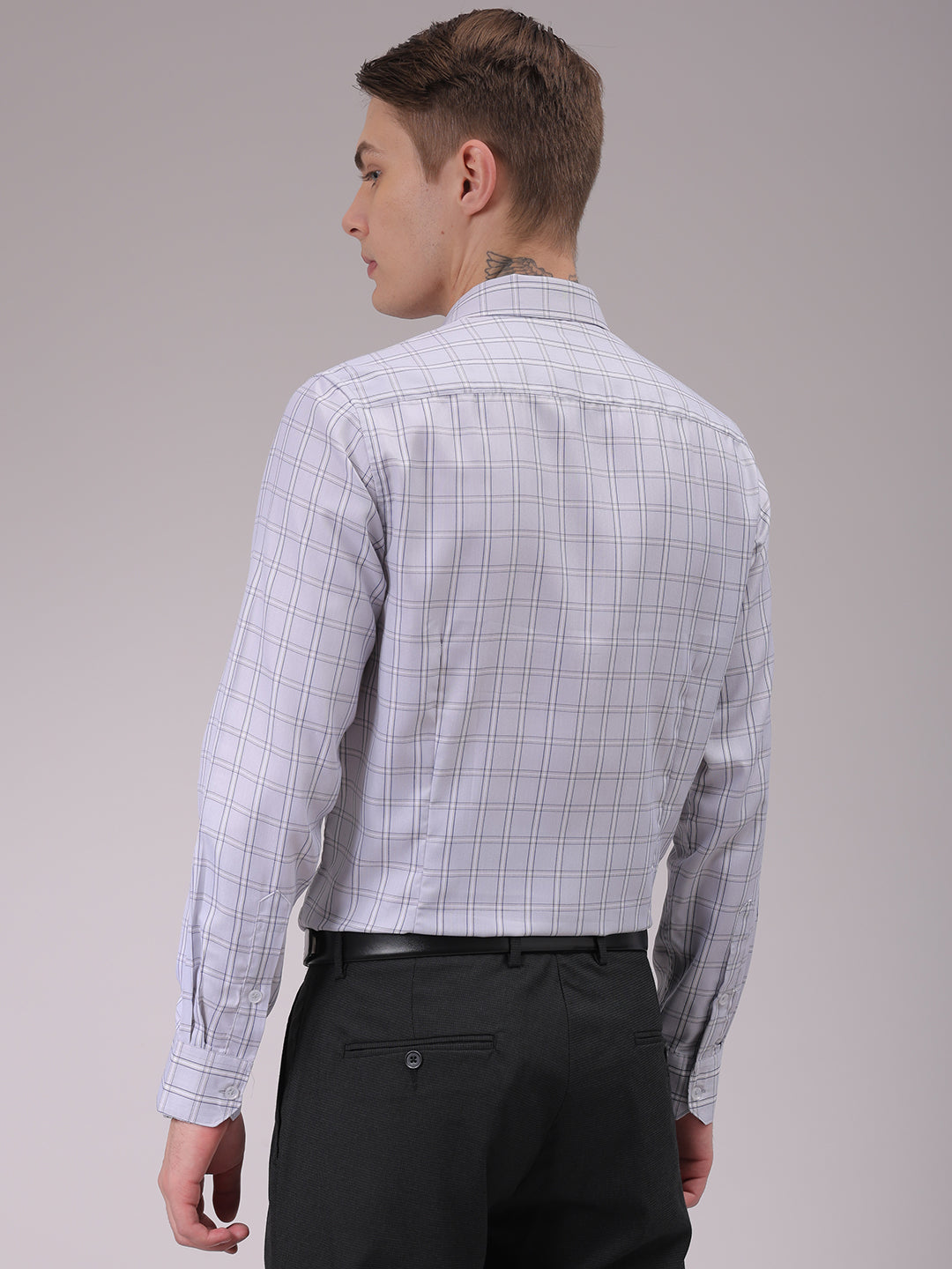 Men's Grey Slim Fit Checked Formal Shirt