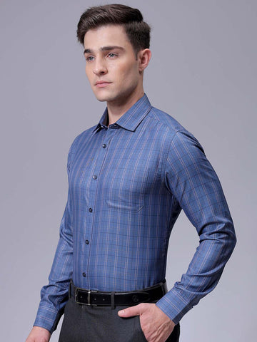 Men's Blue Slim Fit Checked Formal Shirt