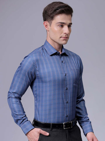 Men's Blue Slim Fit Checked Formal Shirt