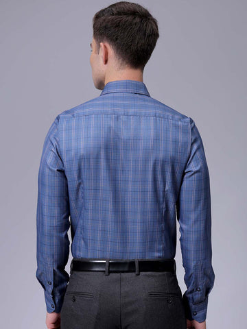 Men's Blue Slim Fit Checked Formal Shirt