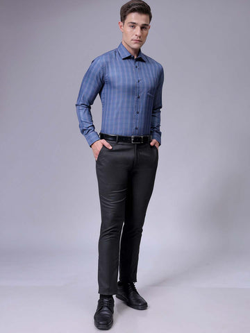 Men's Blue Slim Fit Checked Formal Shirt