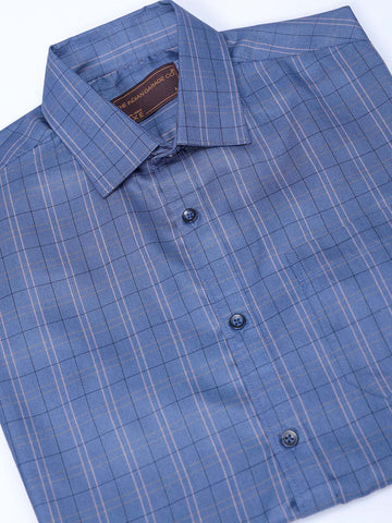 Men's Blue Slim Fit Checked Formal Shirt