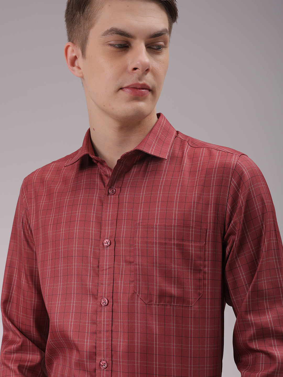 Men's Rust Slim Fit Checked Formal Shirt