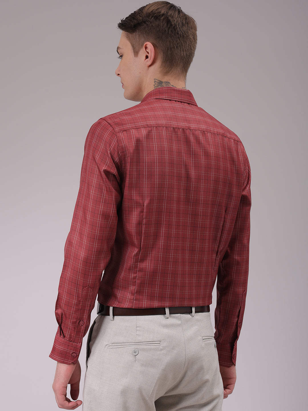 Men's Rust Slim Fit Checked Formal Shirt