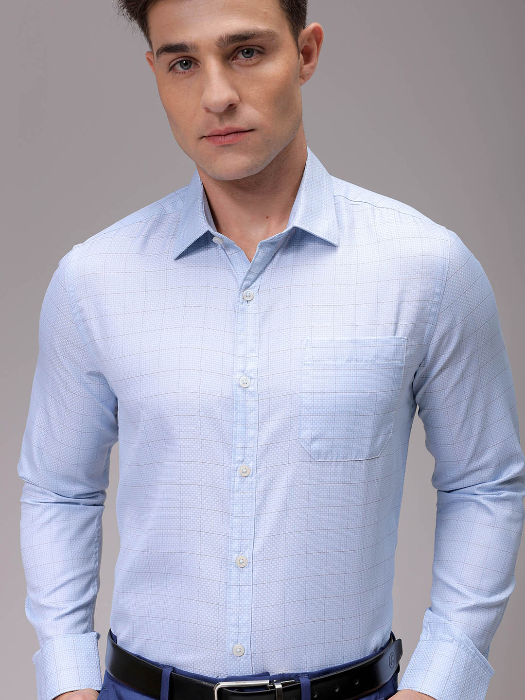 Men's Blue Slim Fit Checked Formal Shirt