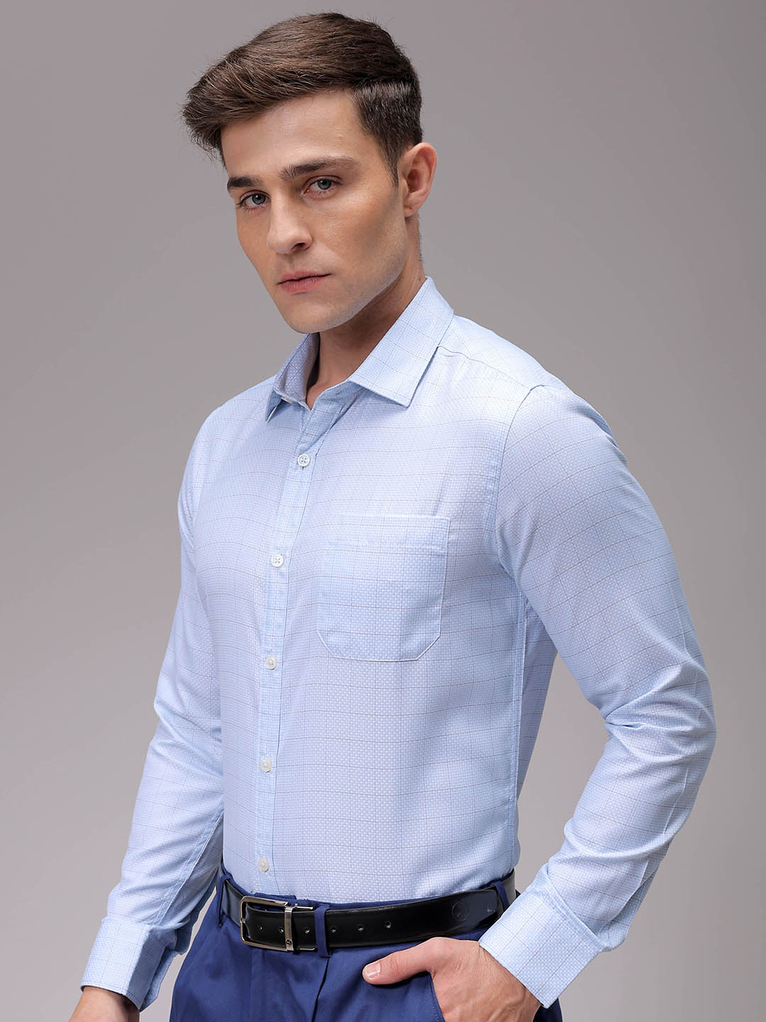 Men's Blue Slim Fit Checked Formal Shirt