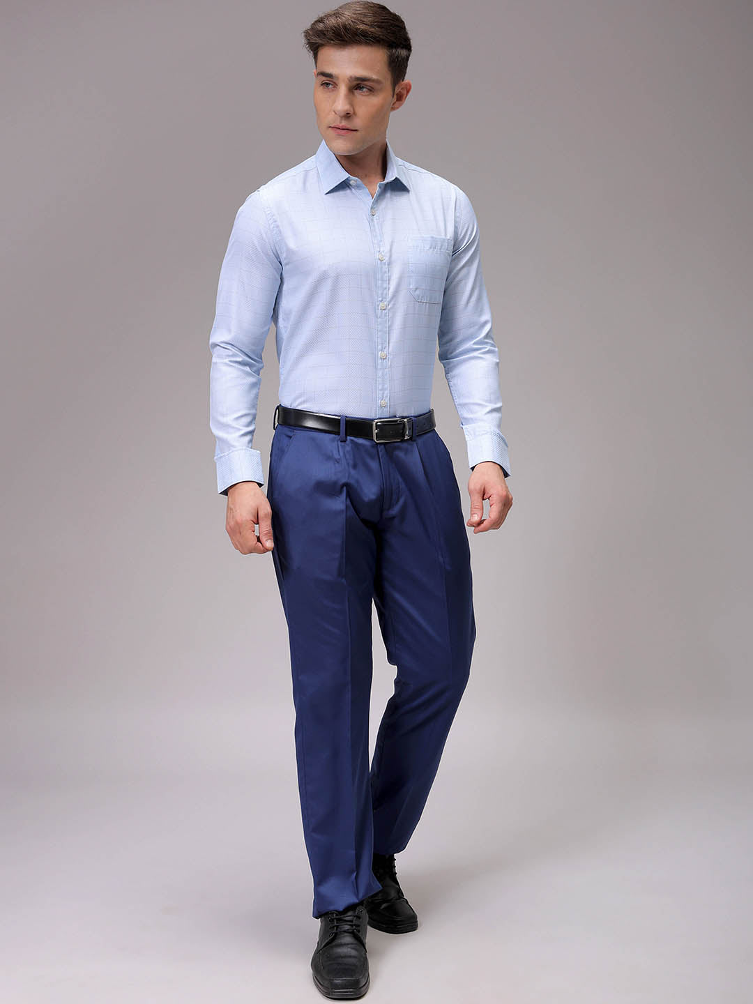 Men's Blue Slim Fit Checked Formal Shirt